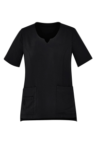 WOMENS TAILORED FIT ROUND NECK SCRUB TOP CST942LS-Black