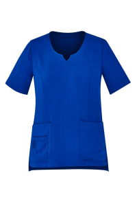 WOMENS TAILORED FIT ROUND NECK SCRUB TOP CST942LS-Electric Blue